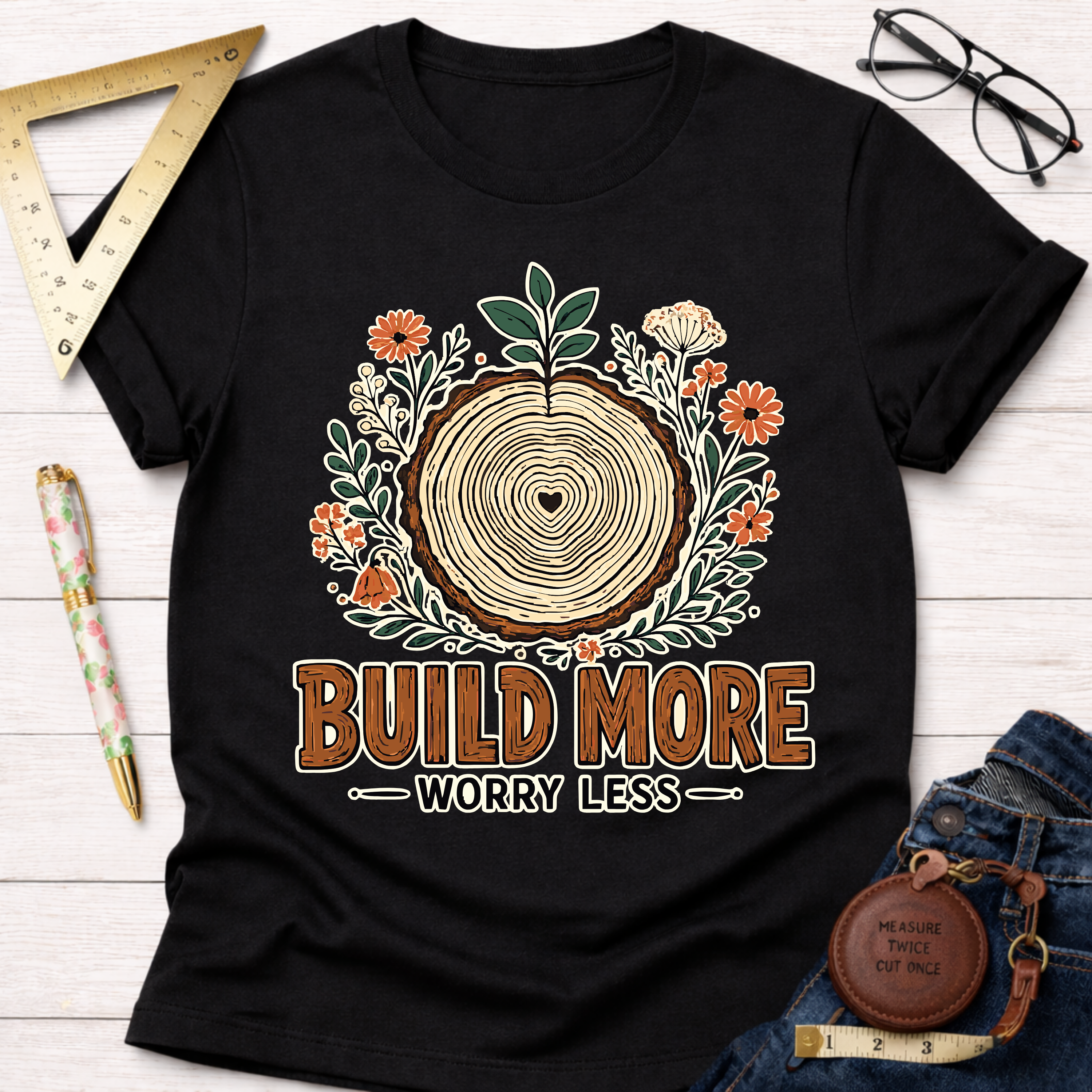 Build More Worry Less Florals T-Shirt