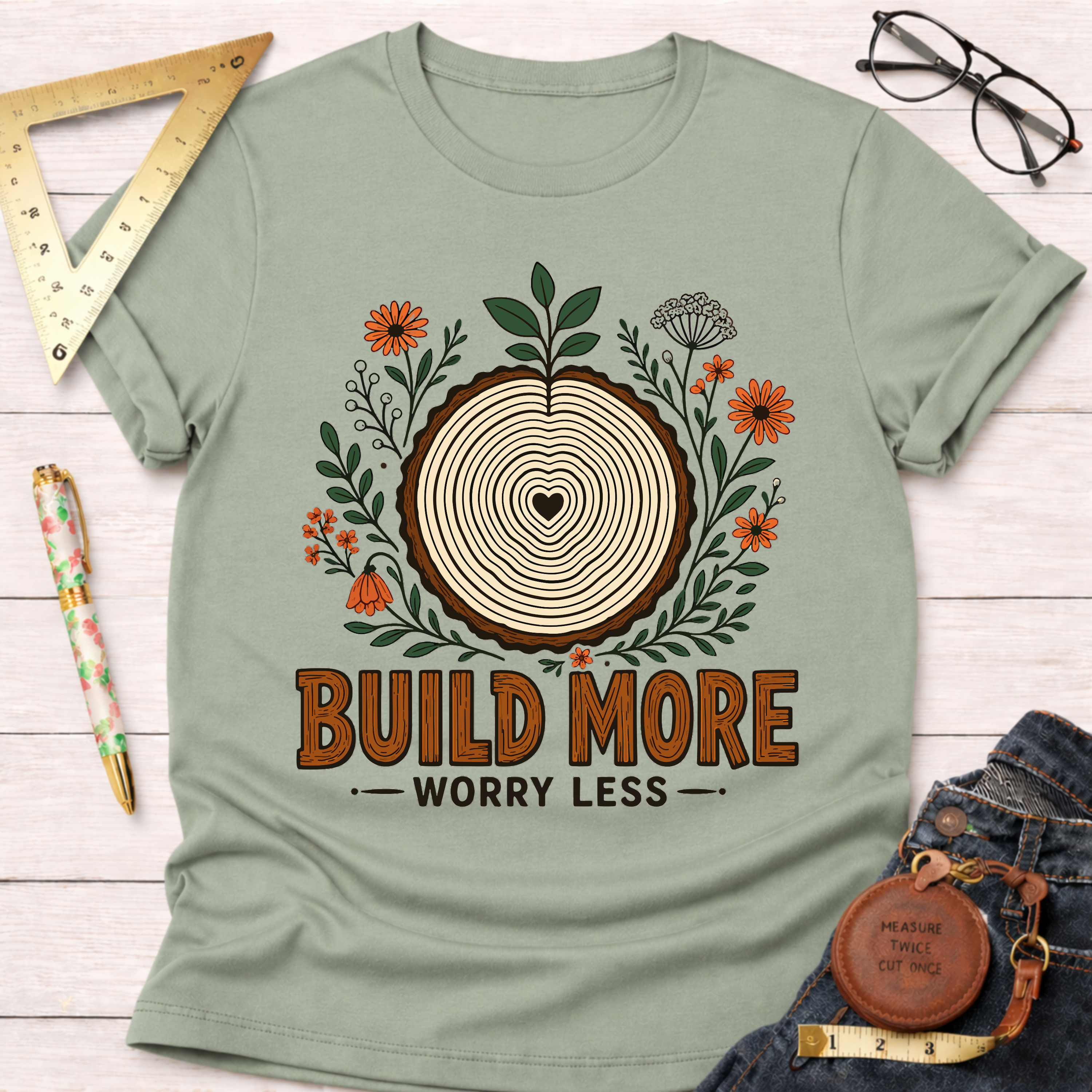 Build More Worry Less Florals T-Shirt
