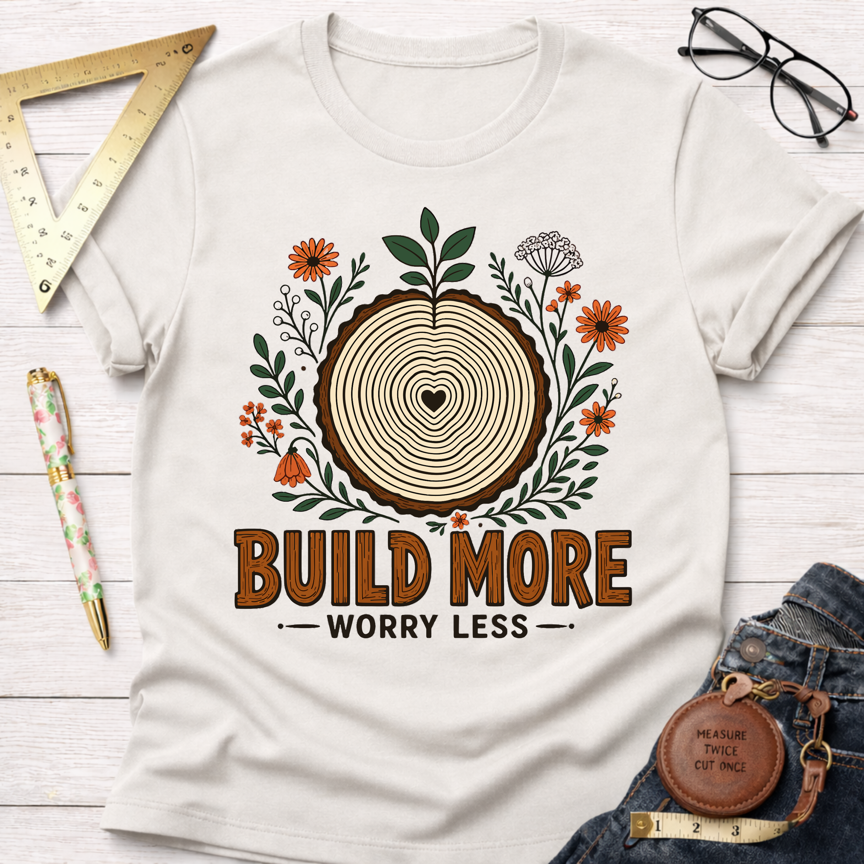 Build More Worry Less Florals T-Shirt
