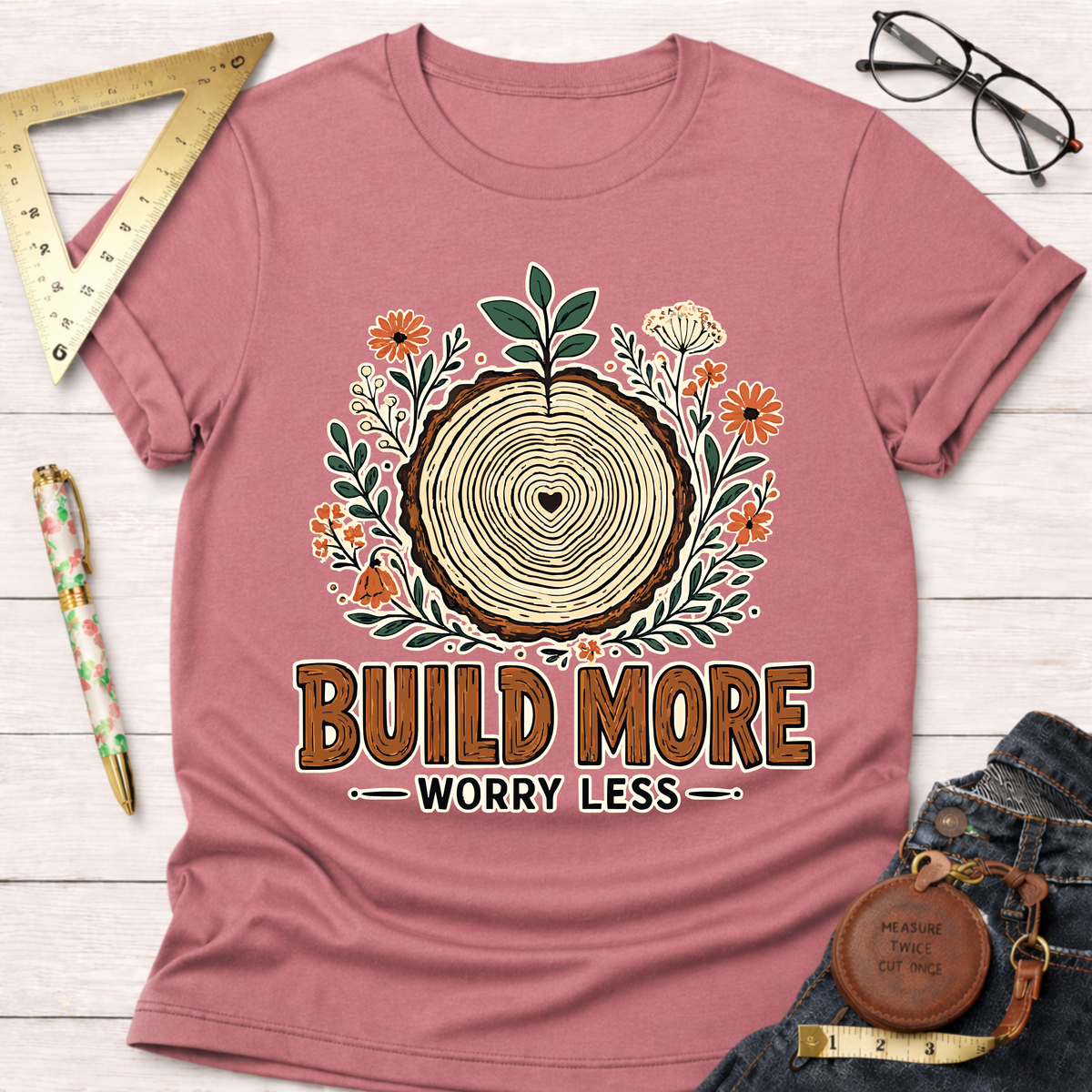 Build More Worry Less Florals T-Shirt