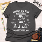 Charcoal gray women's funny woodworking graphic tee shirt for female woodworkers, makers, and DIY builders — Sawdust & Ponytails.