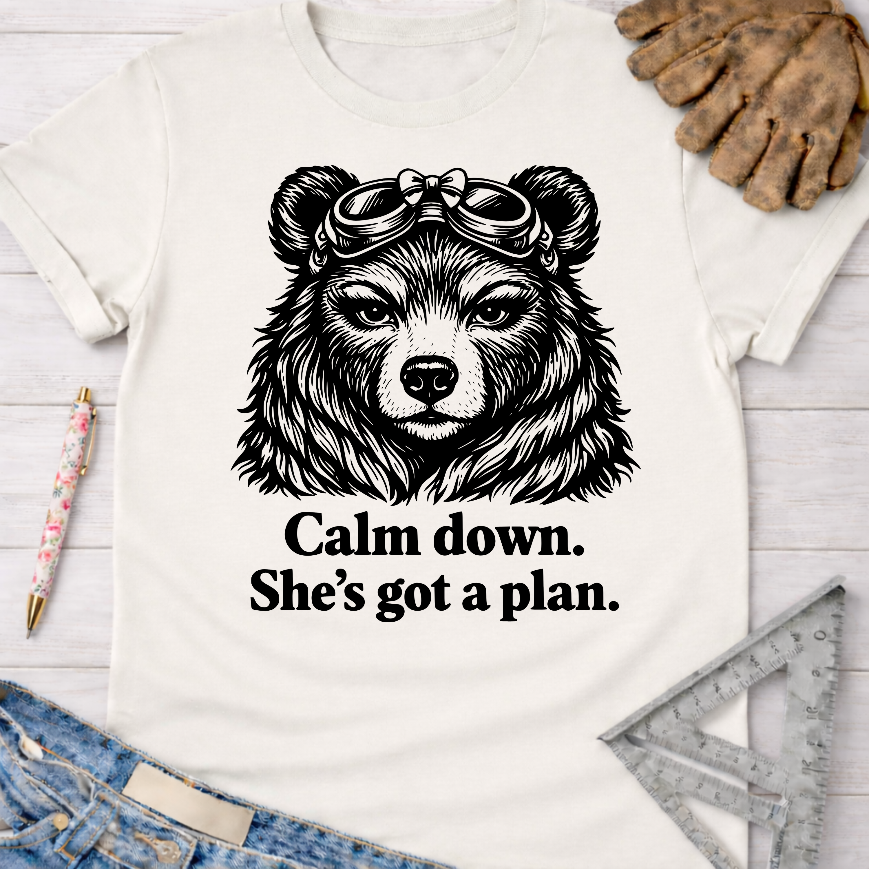 Women's funny woodworking graphic tee shirt for female woodworkers, makers, and DIY builders — Sawdust & Ponytails.