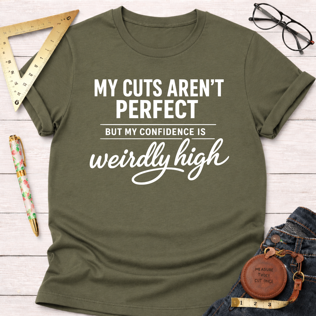 Olive green women's funny woodworking graphic tee shirt for female woodworkers, makers, and DIY builders — Sawdust & Ponytails