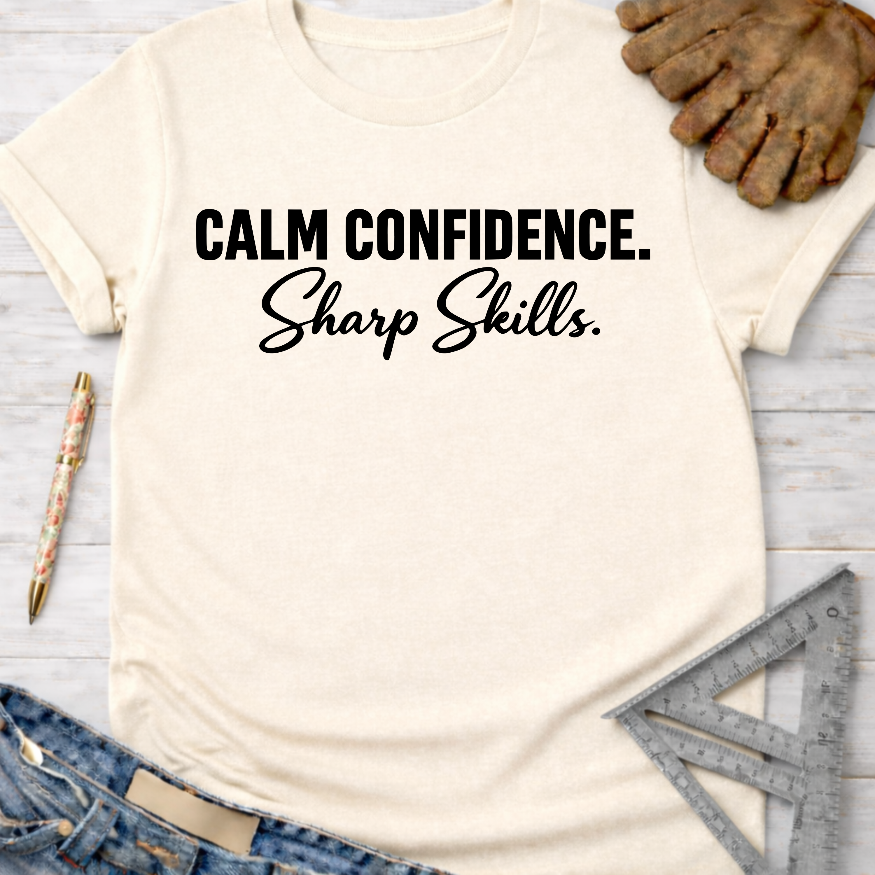 Cream women's funny woodworking graphic tee shirt for female woodworkers, makers, and DIY builders — Sawdust & Ponytails.