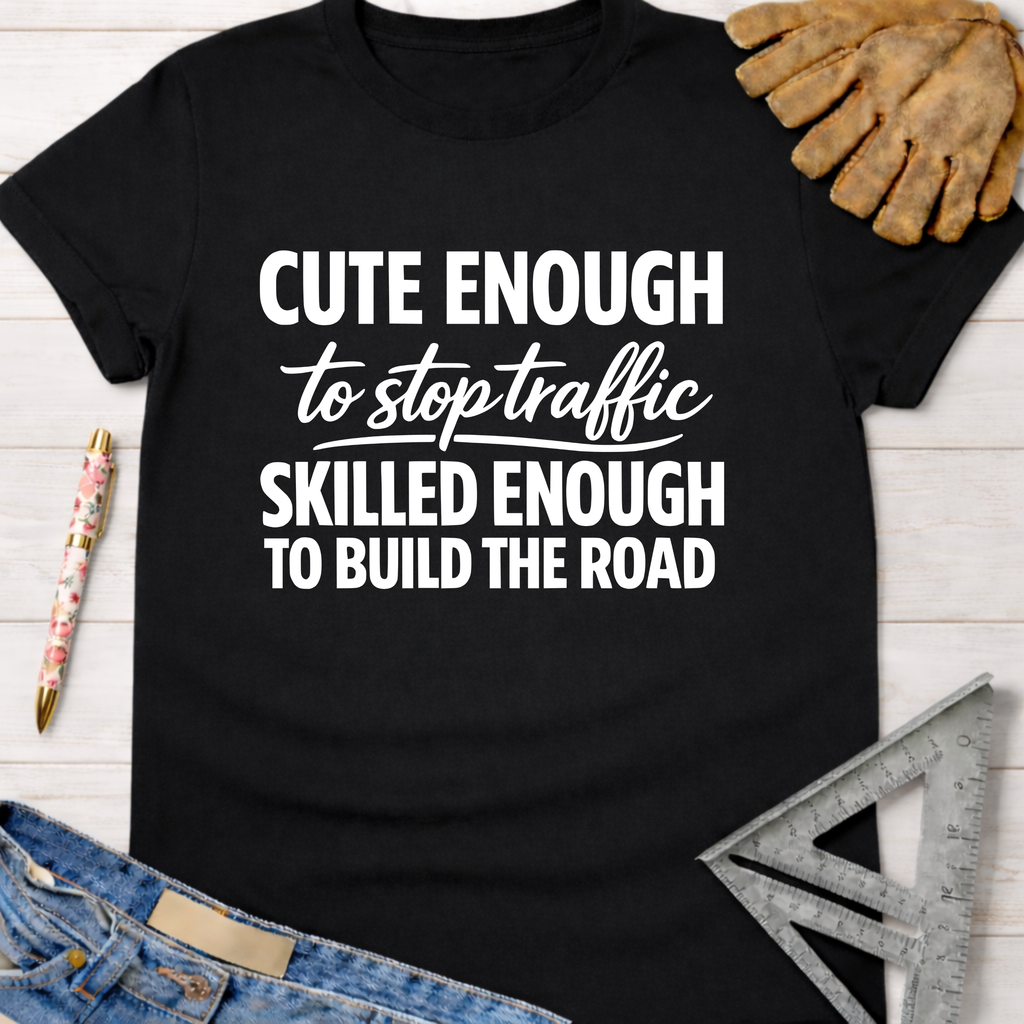Black women's funny woodworking graphic tee shirt for female woodworkers, makers, and DIY builders — Sawdust & Ponytails.