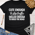 Black women's funny woodworking graphic tee shirt for female woodworkers, makers, and DIY builders — Sawdust & Ponytails.