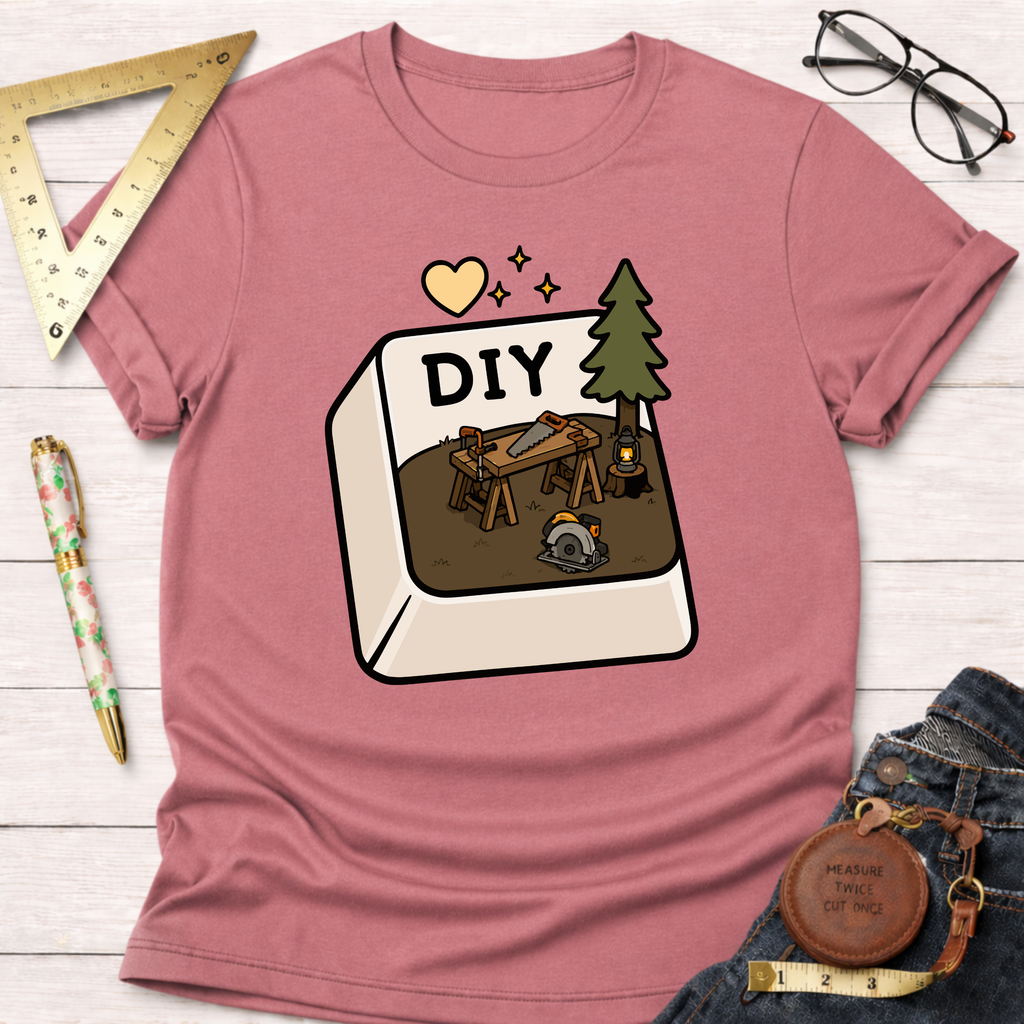 Women's funny woodworking graphic tee shirt for female woodworkers, makers, and DIY builders — Sawdust & Ponytails.