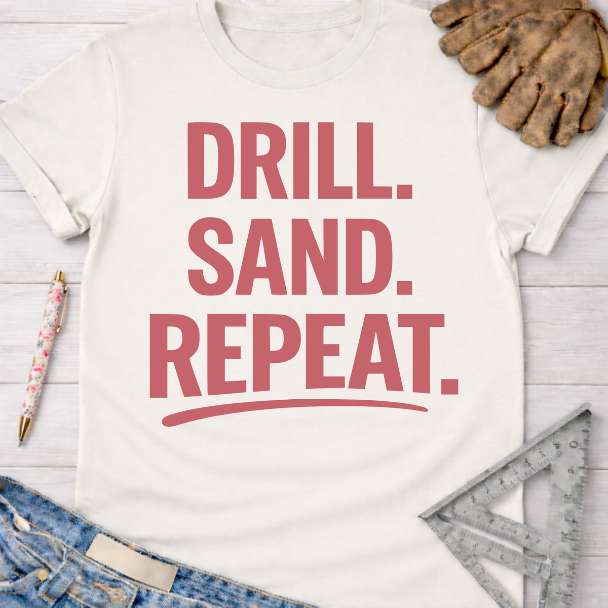 Women's funny woodworking graphic tee shirt for female woodworkers, makers, and DIY builders — Sawdust & Ponytails.