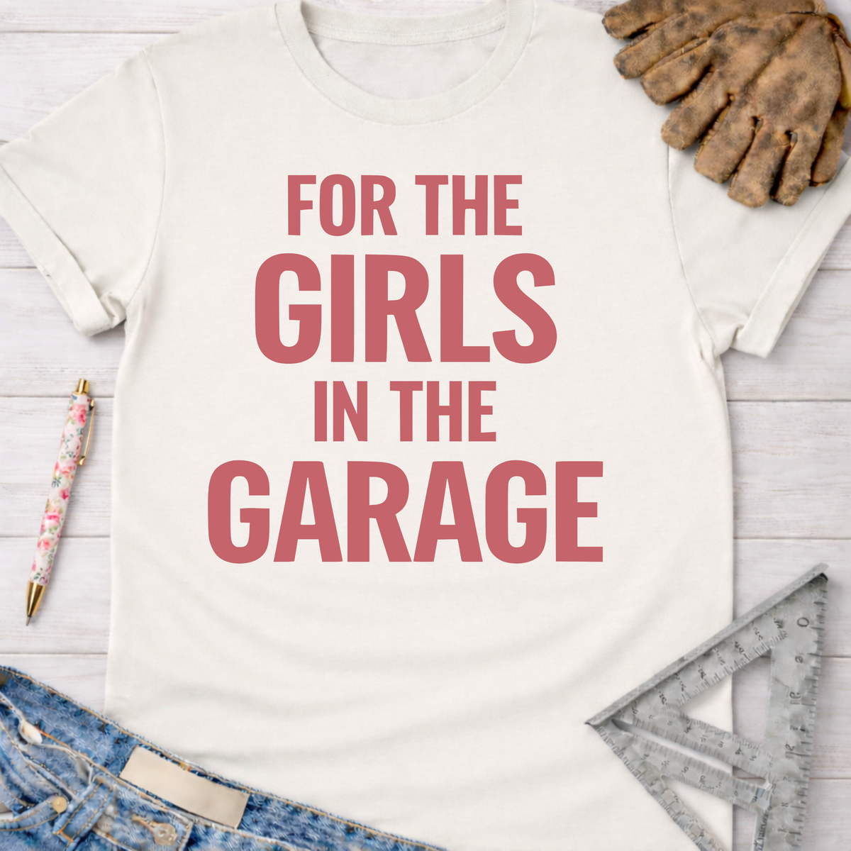 Women's funny woodworking graphic tee shirt for female woodworkers, makers, and DIY builders — Sawdust & Ponytails.
