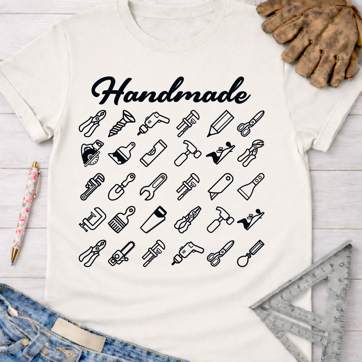 Women's funny woodworking graphic tee shirt for female woodworkers, makers, and DIY builders — Sawdust & Ponytails.