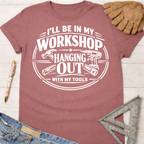 Women's funny woodworking graphic tee shirt for female woodworkers, makers, and DIY builders — Sawdust & Ponytails.