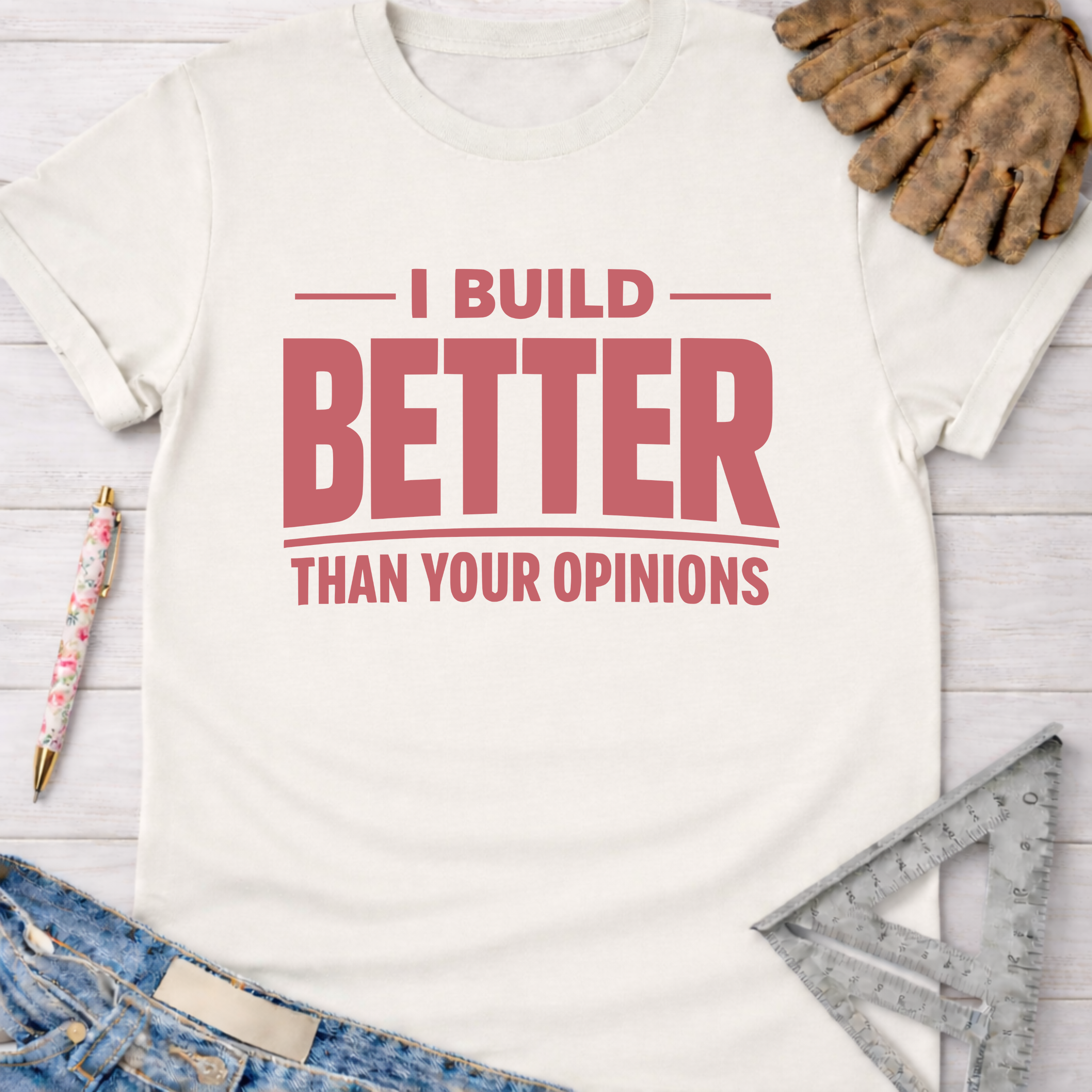 Women's funny woodworking graphic tee shirt for female woodworkers, makers, and DIY builders — Sawdust & Ponytails.