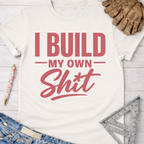 Women's funny woodworking graphic tee shirt for female woodworkers, makers, and DIY builders — Sawdust & Ponytails.
