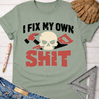 Women's funny woodworking graphic tee shirt for female woodworkers, makers, and DIY builders — Sawdust & Ponytails.