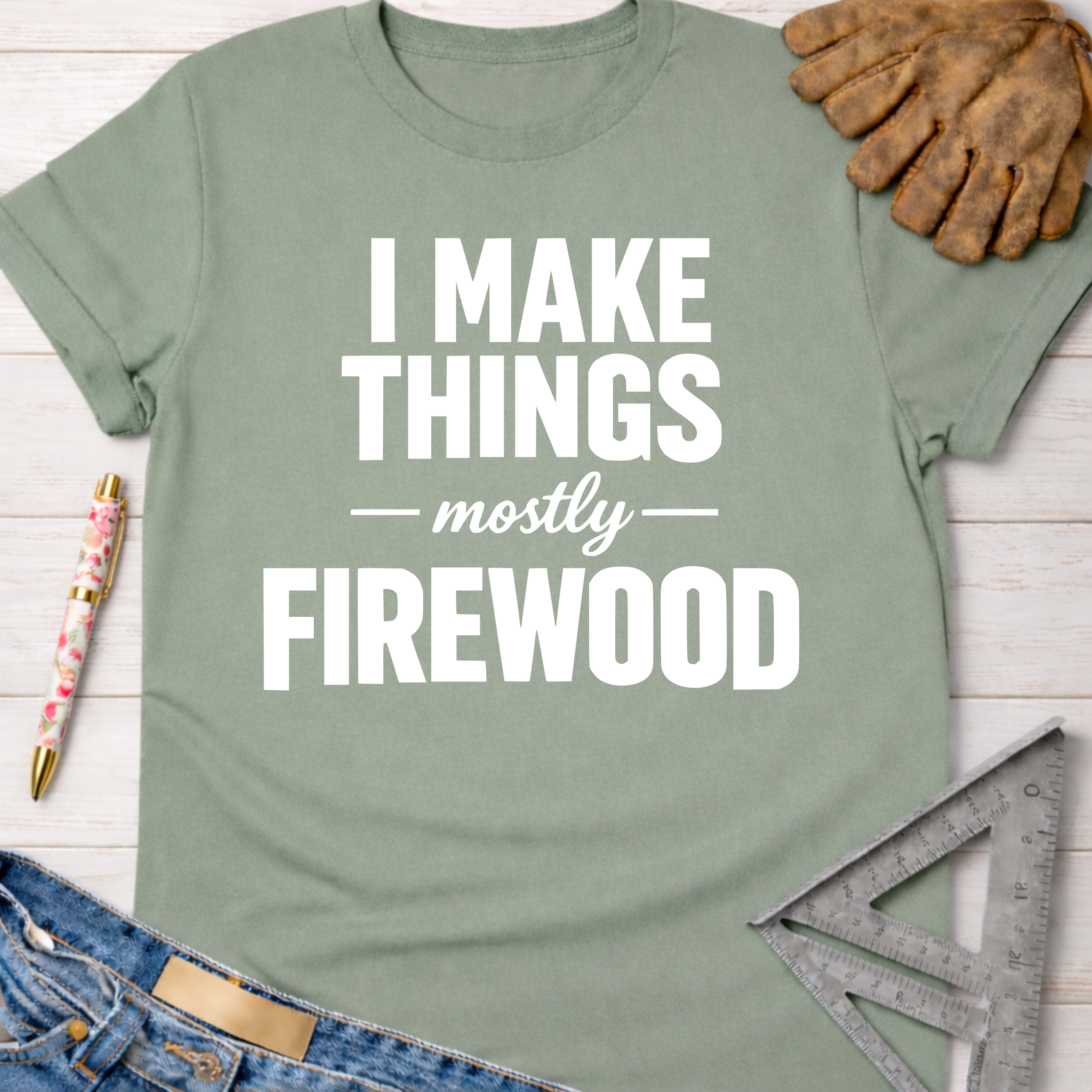 Women's funny woodworking graphic tee shirt for female woodworkers, makers, and DIY builders — Sawdust & Ponytails.