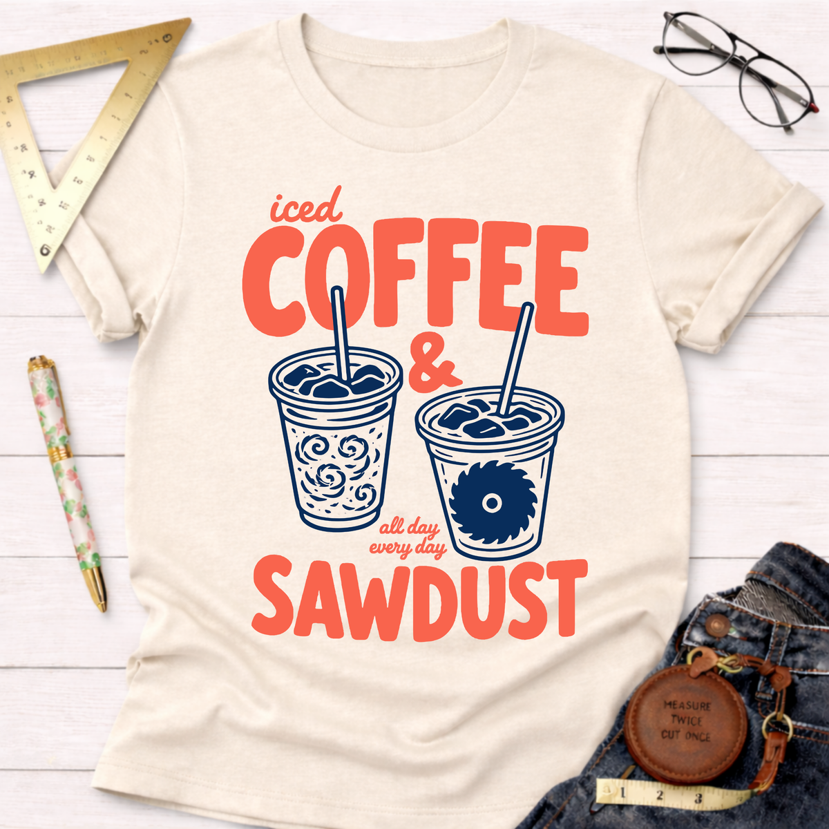 Iced Coffee And Sawdust Coral T-Shirt