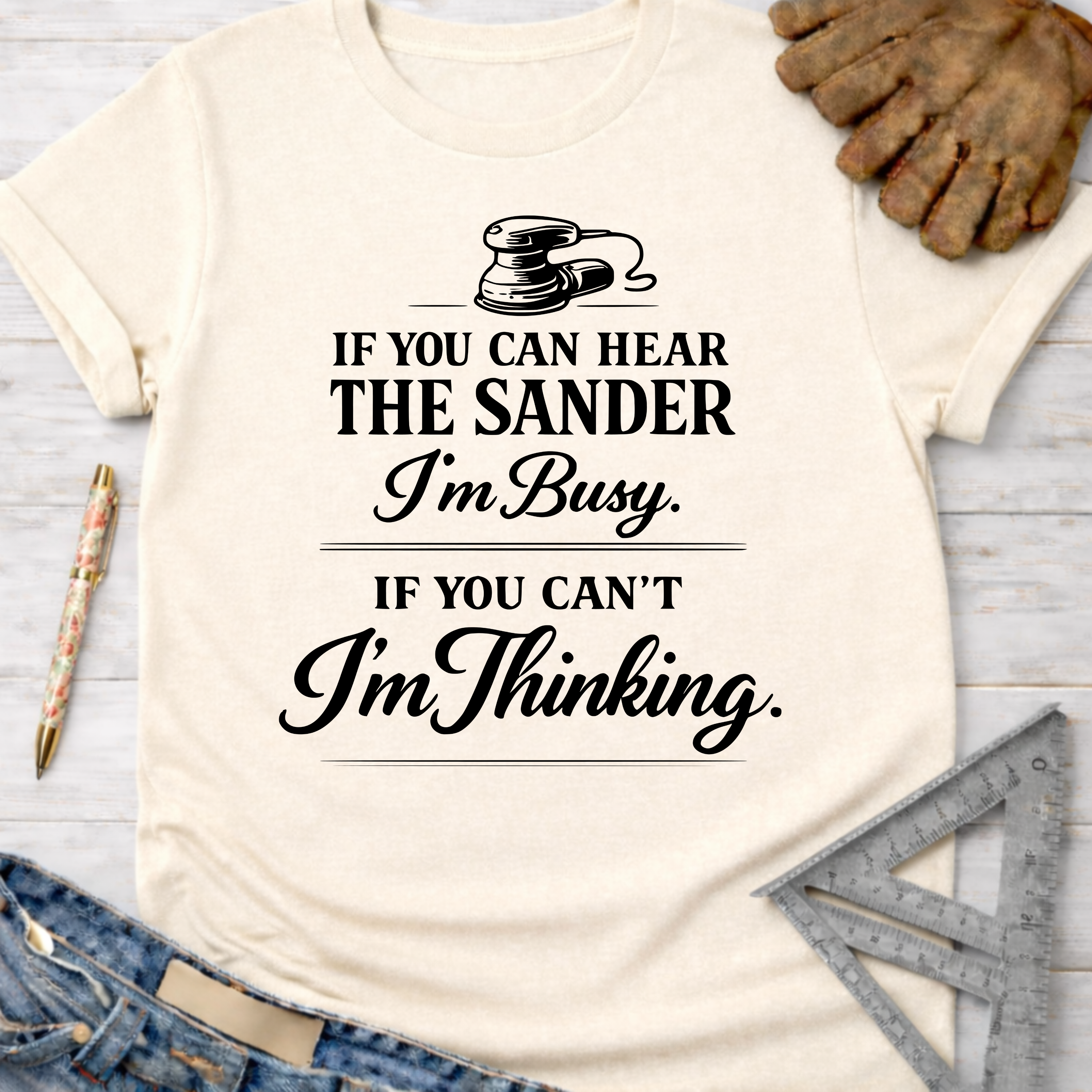 Women's funny woodworking graphic tee shirt for female woodworkers, makers, and DIY builders — Sawdust & Ponytails.