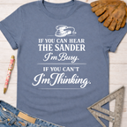 Women's funny woodworking graphic tee shirt for female woodworkers, makers, and DIY builders — Sawdust & Ponytails.