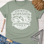 Women's funny woodworking graphic tee shirt for female woodworkers, makers, and DIY builders — Sawdust & Ponytails.