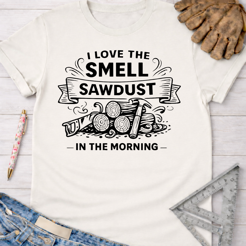 Women's funny woodworking graphic tee shirt for female woodworkers, makers, and DIY builders — Sawdust & Ponytails