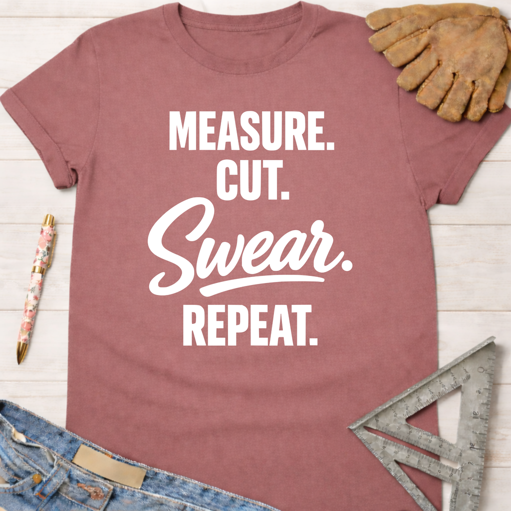 Women's funny woodworking graphic tee shirt for female woodworkers, makers, and DIY builders — Sawdust & Ponytails.