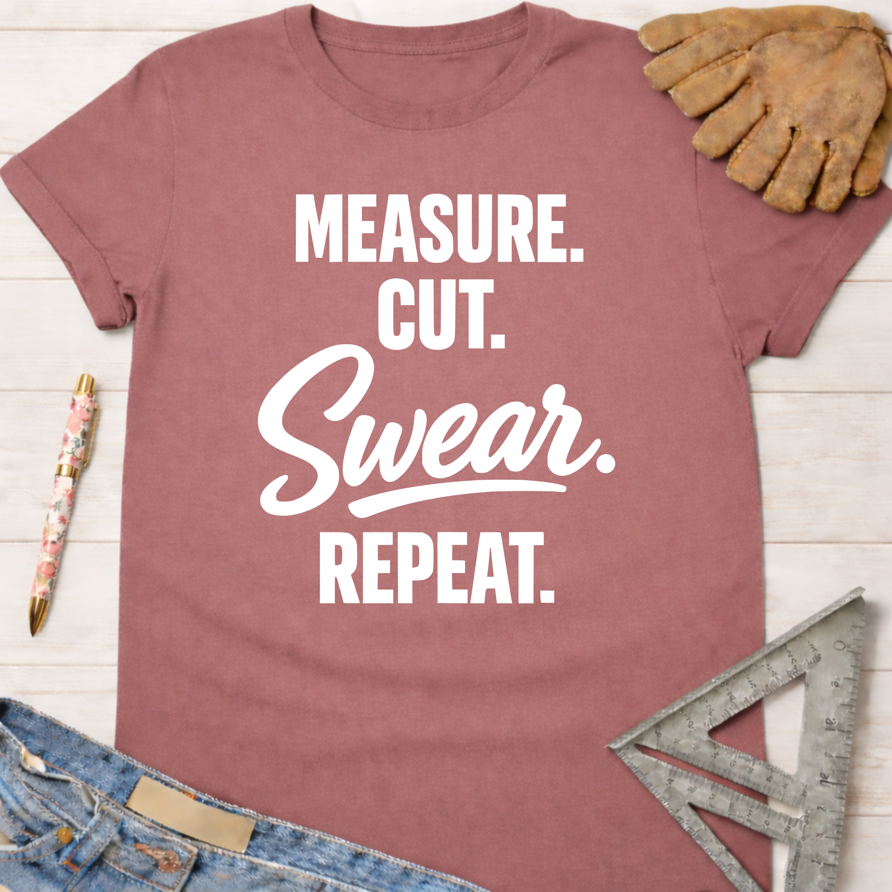 Women's funny woodworking graphic tee shirt for female woodworkers, makers, and DIY builders — Sawdust & Ponytails.