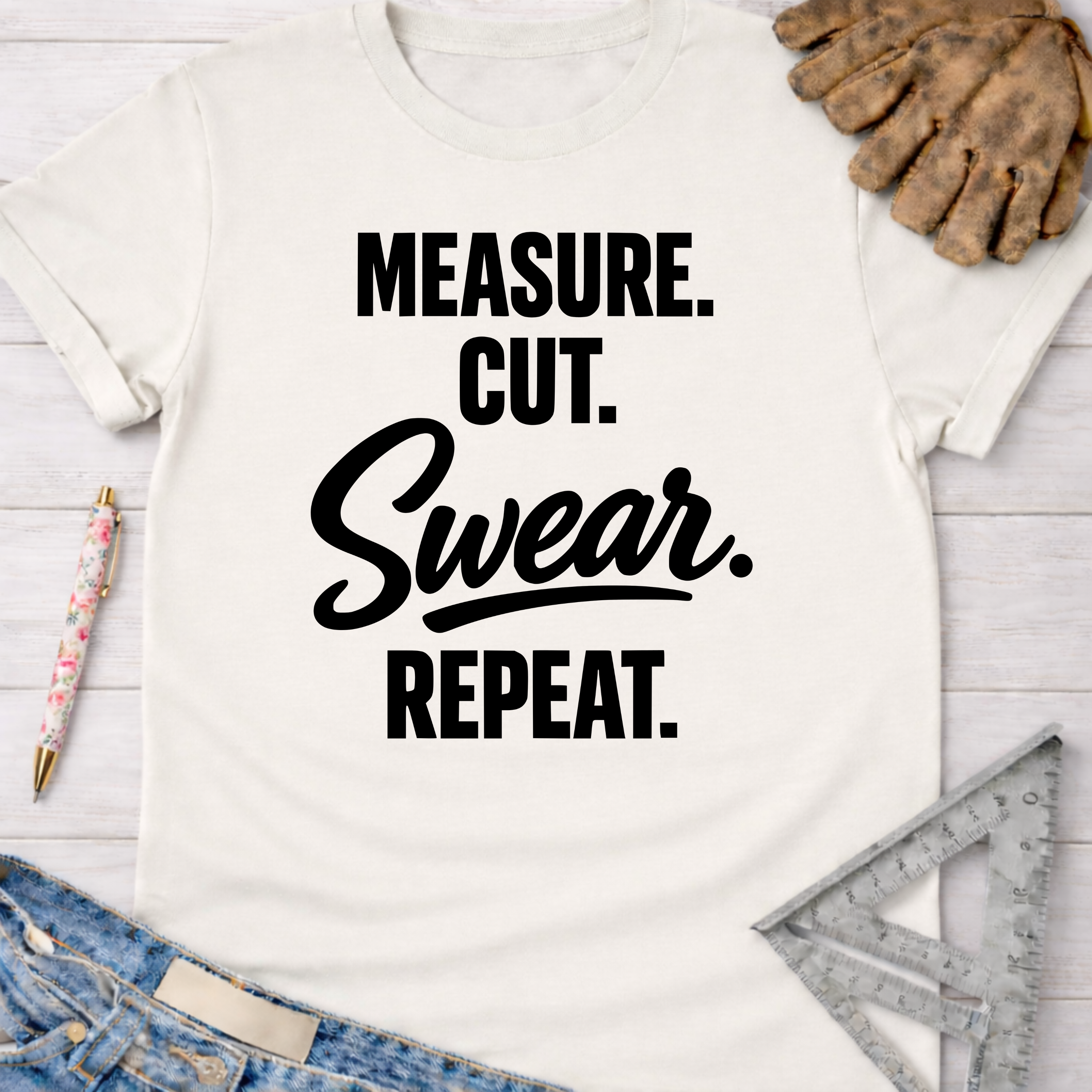 Women's funny woodworking graphic tee shirt for female woodworkers, makers, and DIY builders — Sawdust & Ponytails.