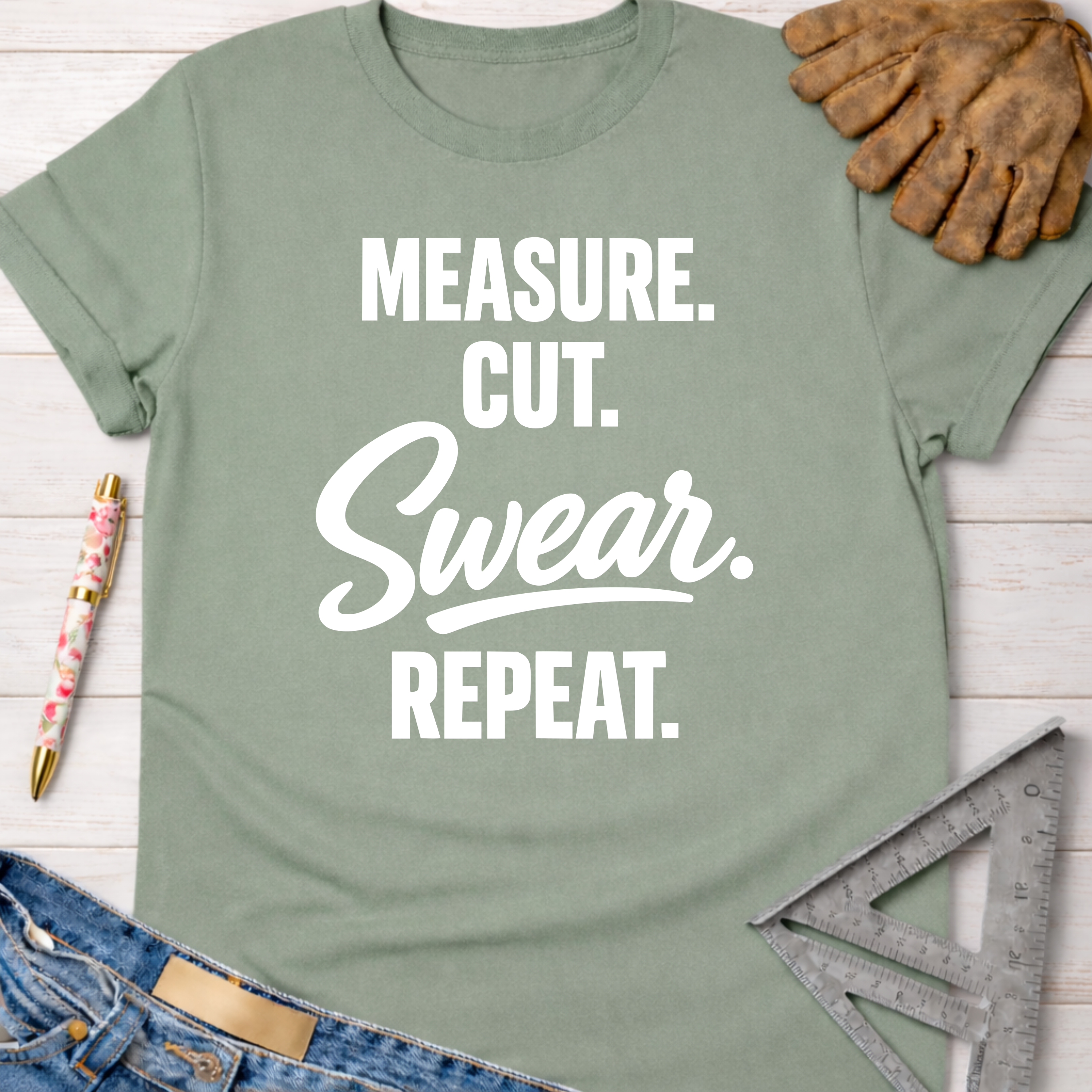 Women's funny woodworking graphic tee shirt for female woodworkers, makers, and DIY builders — Sawdust & Ponytails.