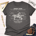 Charcoal gray No. 1 Table Saw Illustration T-Shirt for women, featuring a vintage blueprint graphic.