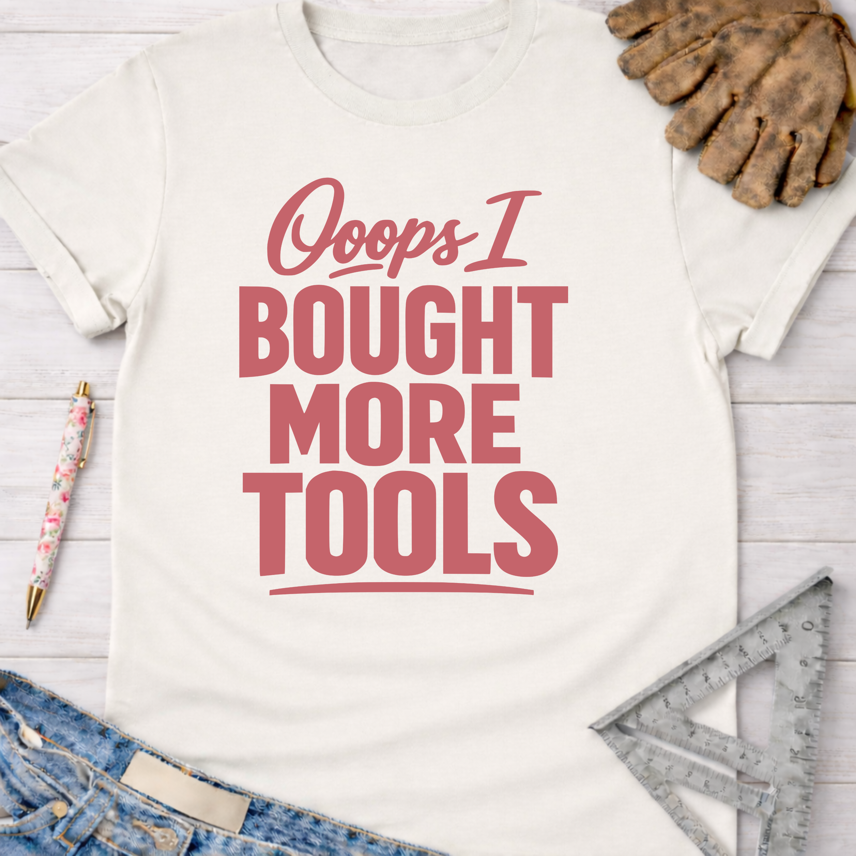 Women's funny woodworking graphic tee shirt for female woodworkers, makers, and DIY builders — Sawdust & Ponytails.