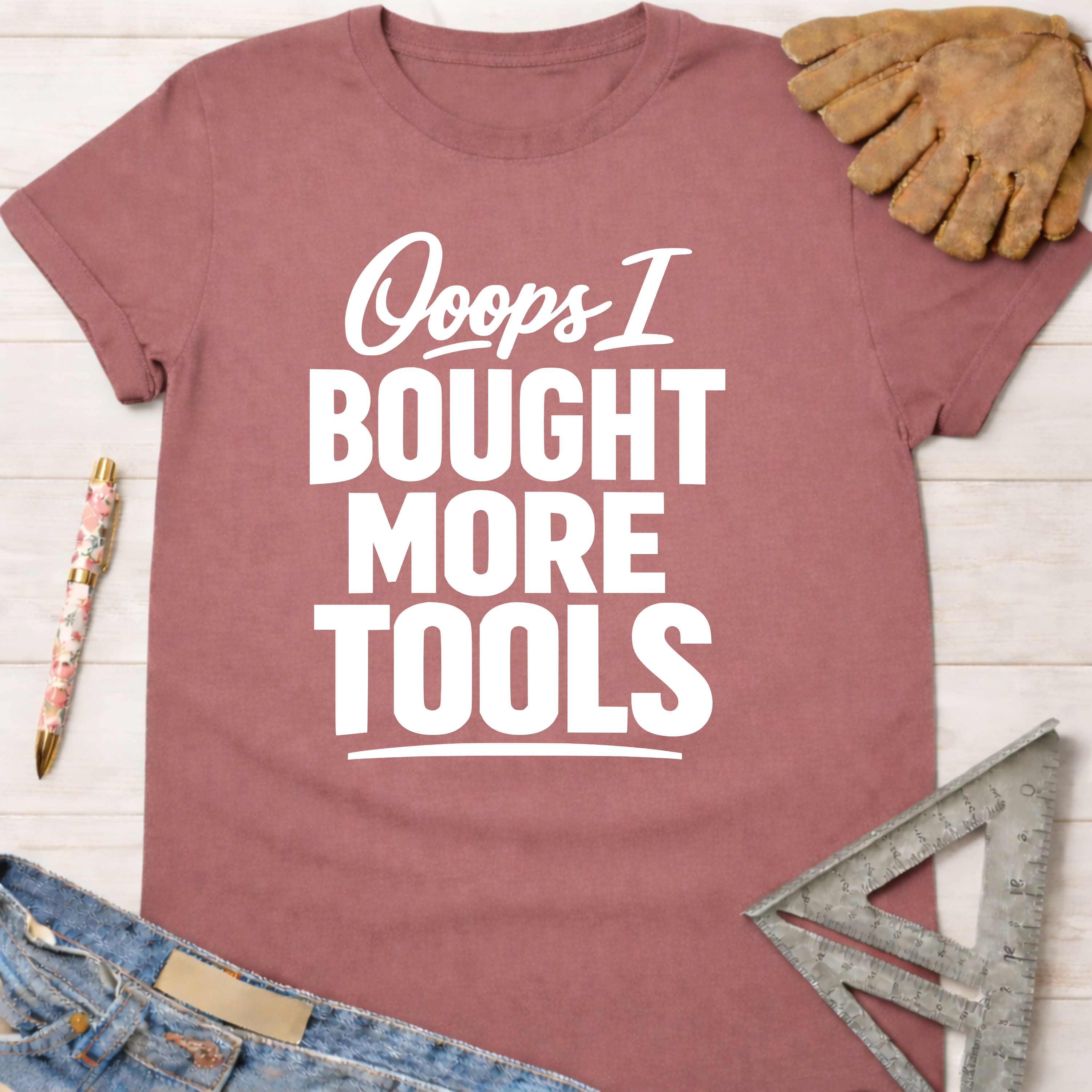 Women's funny woodworking graphic tee shirt for female woodworkers, makers, and DIY builders — Sawdust & Ponytails.