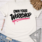 Women's funny woodworking graphic tee shirt for female woodworkers, makers, and DIY builders — Sawdust & Ponytails.