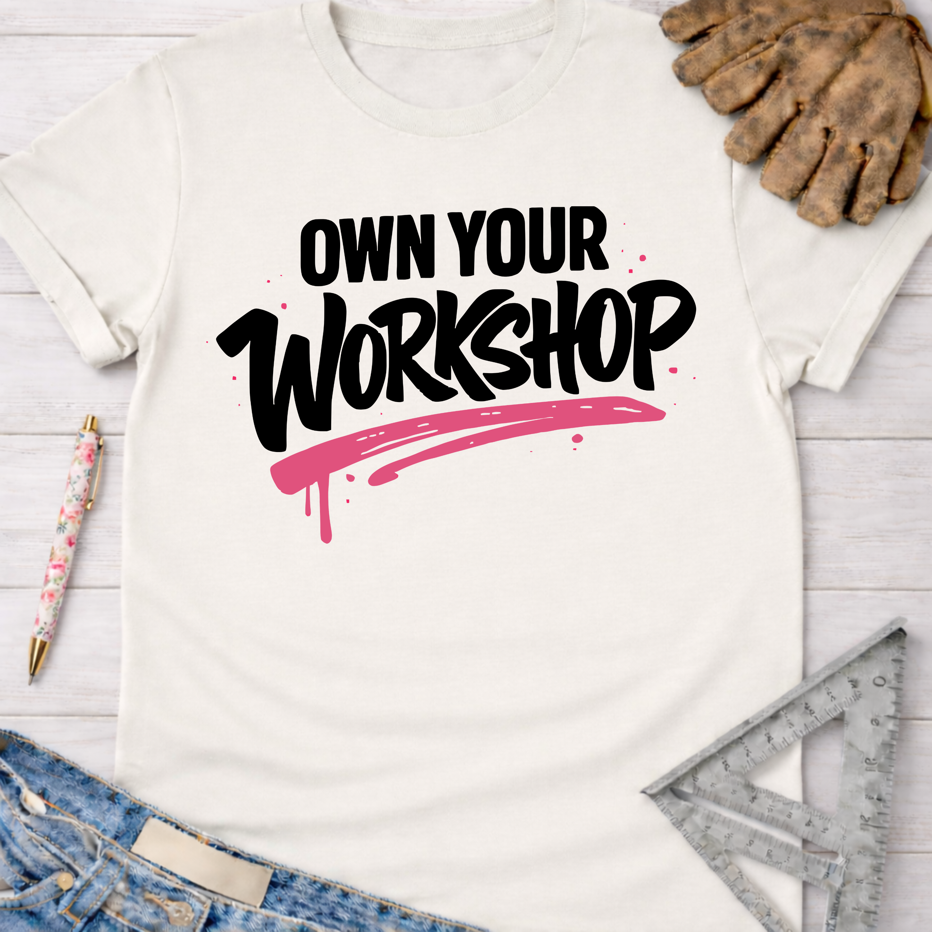 Women's funny woodworking graphic tee shirt for female woodworkers, makers, and DIY builders — Sawdust & Ponytails.