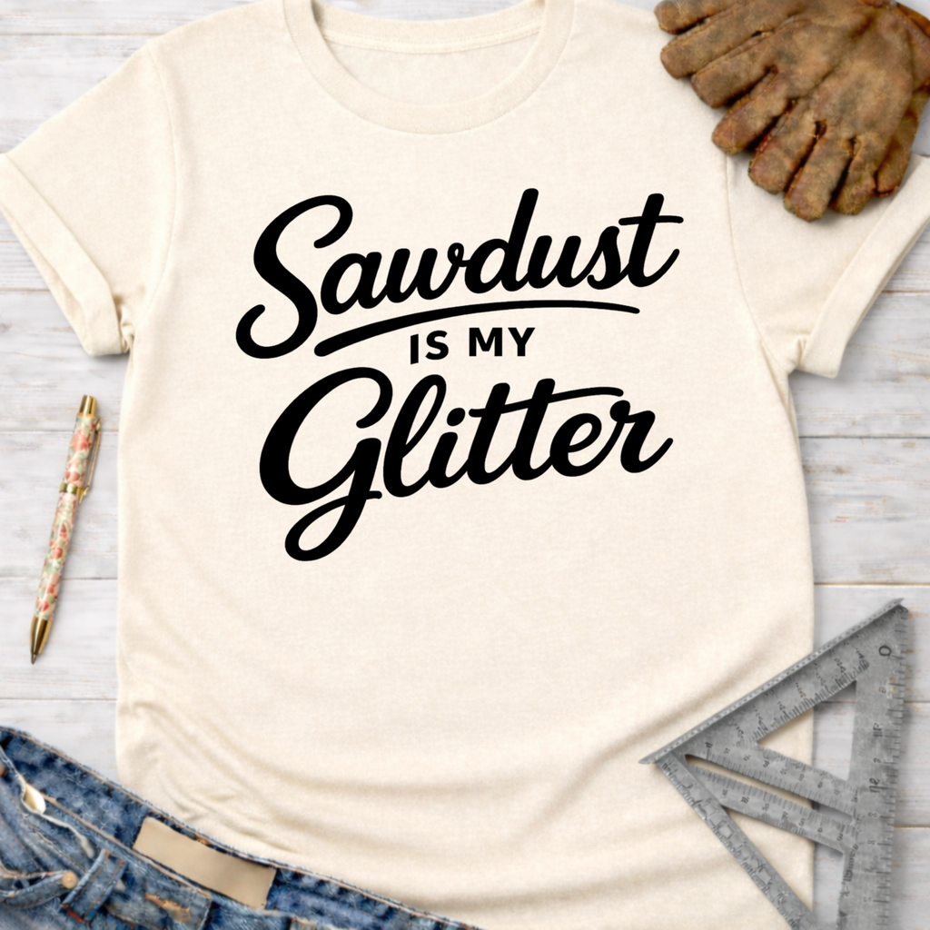 Women's funny woodworking graphic tee shirt for female woodworkers, makers, and DIY builders — Sawdust & Ponytails