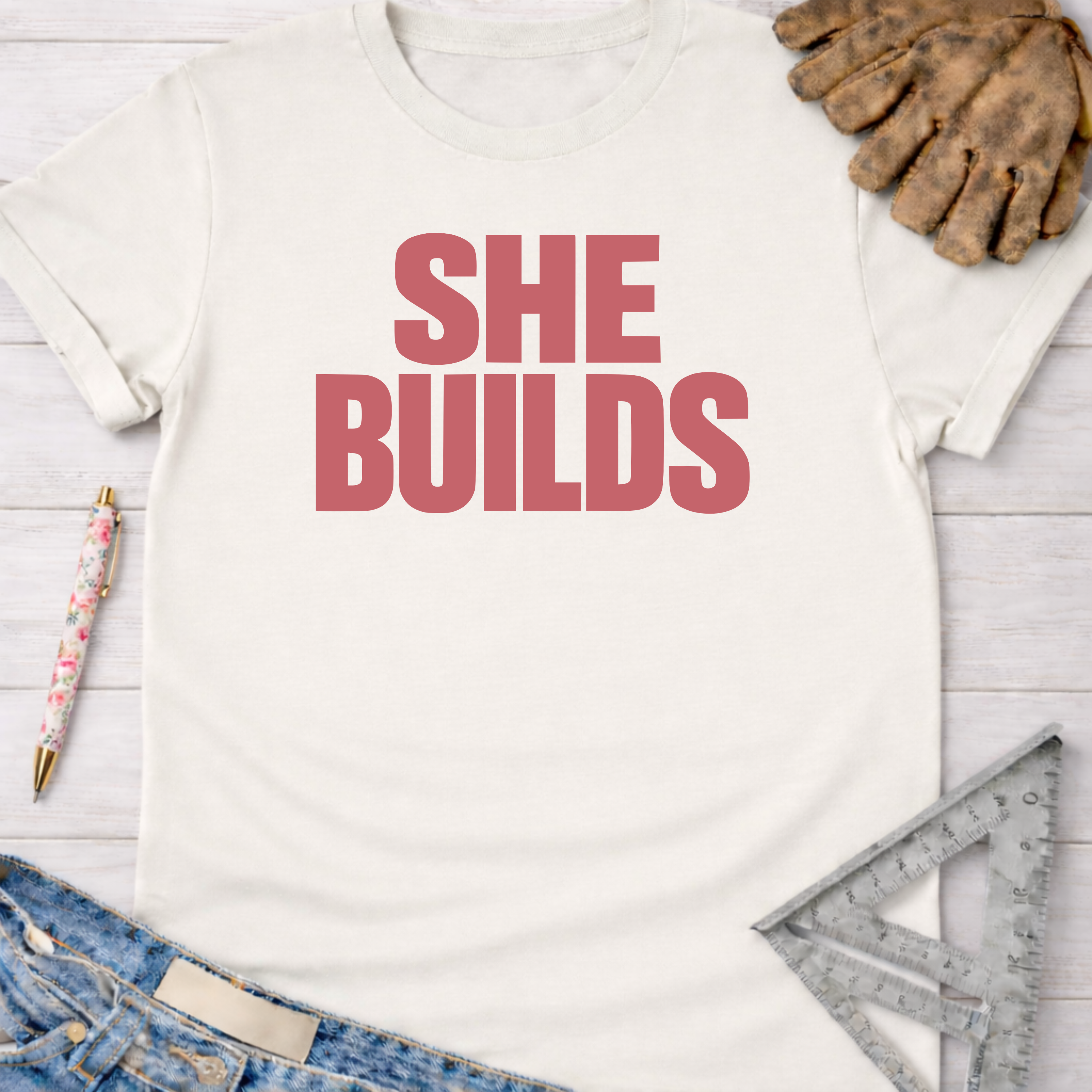 Women's funny woodworking graphic tee shirt for female woodworkers, makers, and DIY builders — Sawdust & Ponytails.