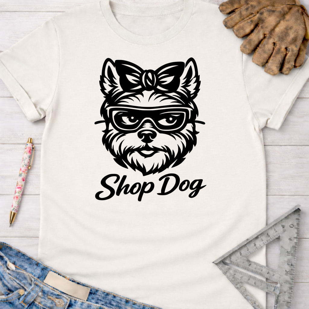 Women's funny woodworking graphic tee shirt for female woodworkers, makers, and DIY builders — Sawdust & Ponytails.