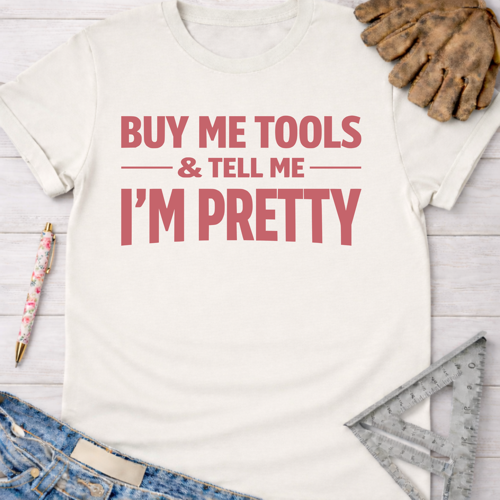 Women's funny woodworking graphic tee shirt for female woodworkers, makers, and DIY builders — Sawdust & Ponytails.
