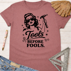 Women's funny woodworking graphic tee shirt for female woodworkers, makers, and DIY builders — Sawdust & Ponytails.
