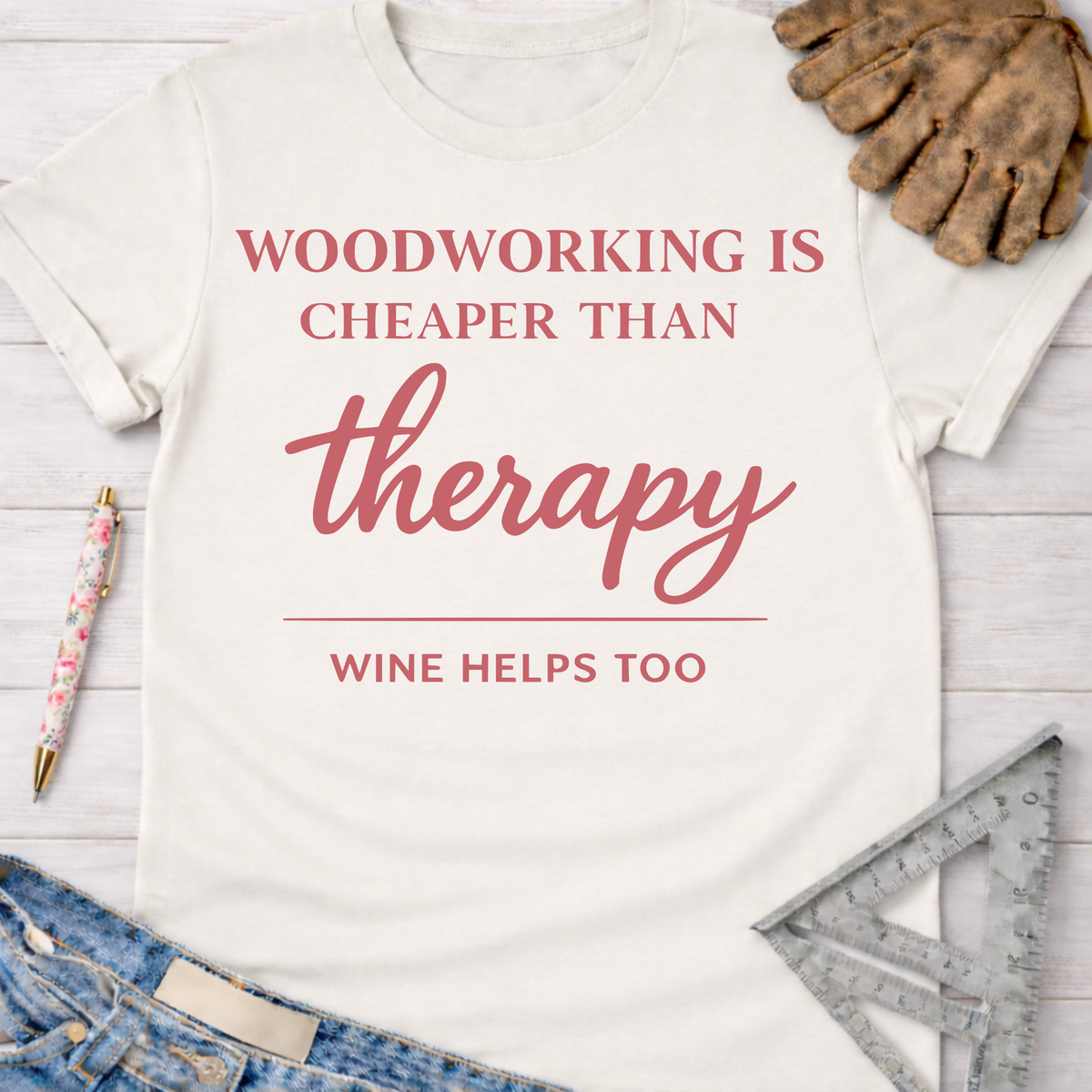 Women's funny woodworking graphic tee shirt for female woodworkers, makers, and DIY builders — Sawdust & Ponytails.