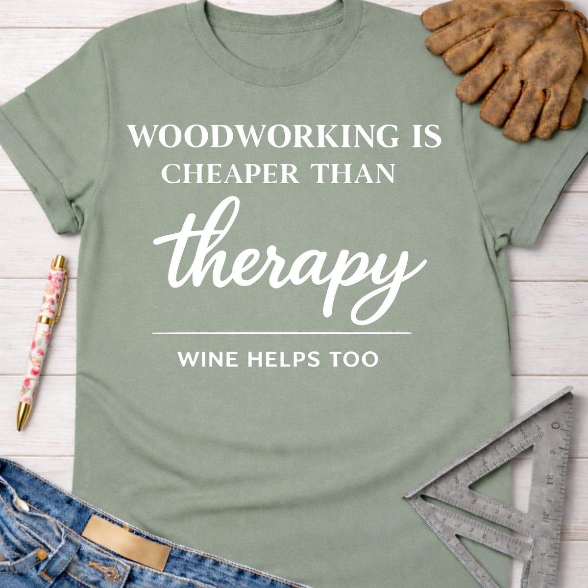 Women's funny woodworking graphic tee shirt for female woodworkers, makers, and DIY builders — Sawdust & Ponytails.