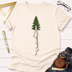 Cream women's funny woodworking graphic tee with a redwood tree and "Woodworker" text. Sawdust & Ponytails.