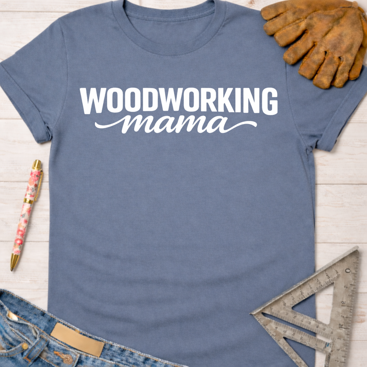 Women's funny woodworking graphic tee shirt for female woodworkers, makers, and DIY builders — Sawdust & Ponytails.