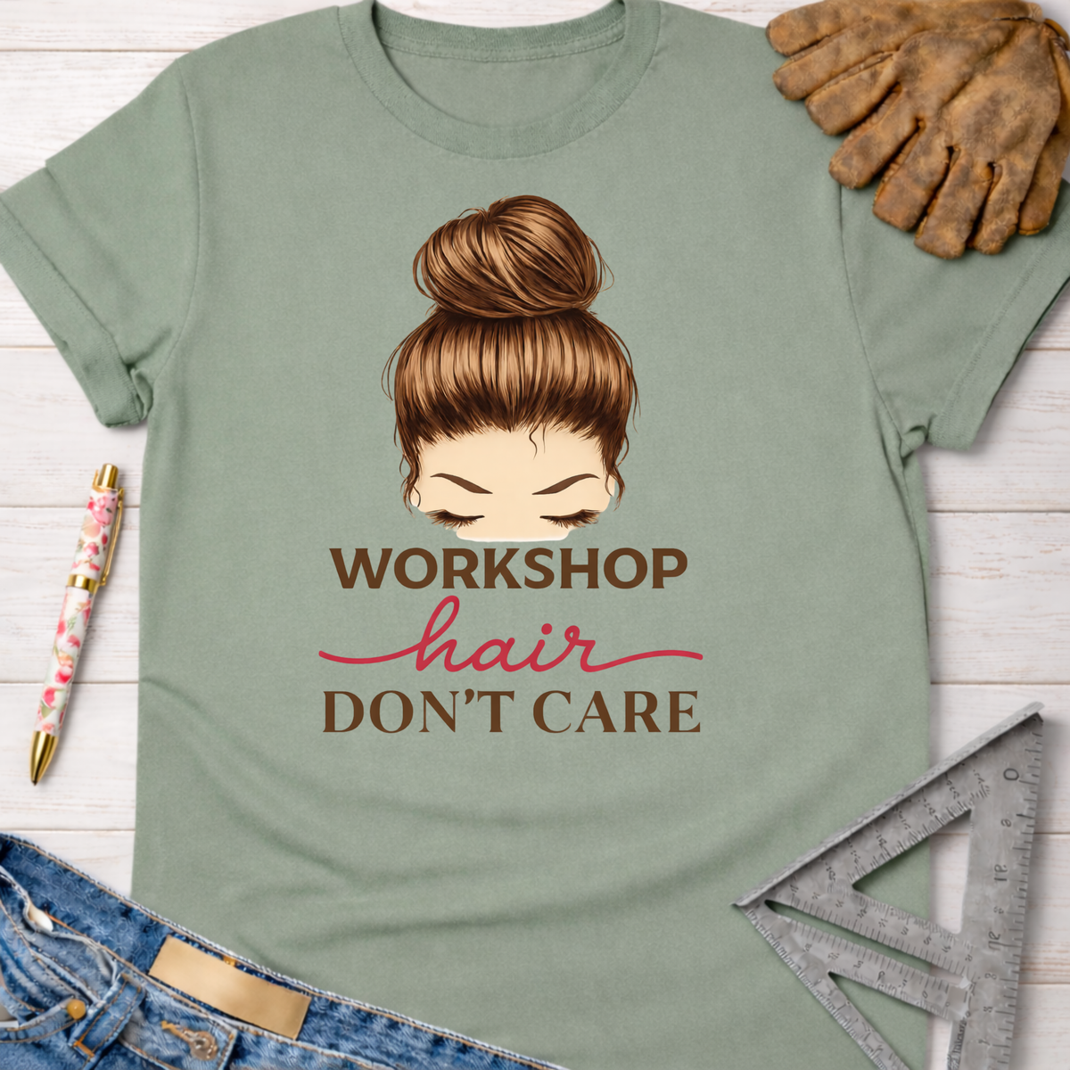 Women's funny woodworking graphic tee shirt for female woodworkers, makers, and DIY builders — Sawdust & Ponytails