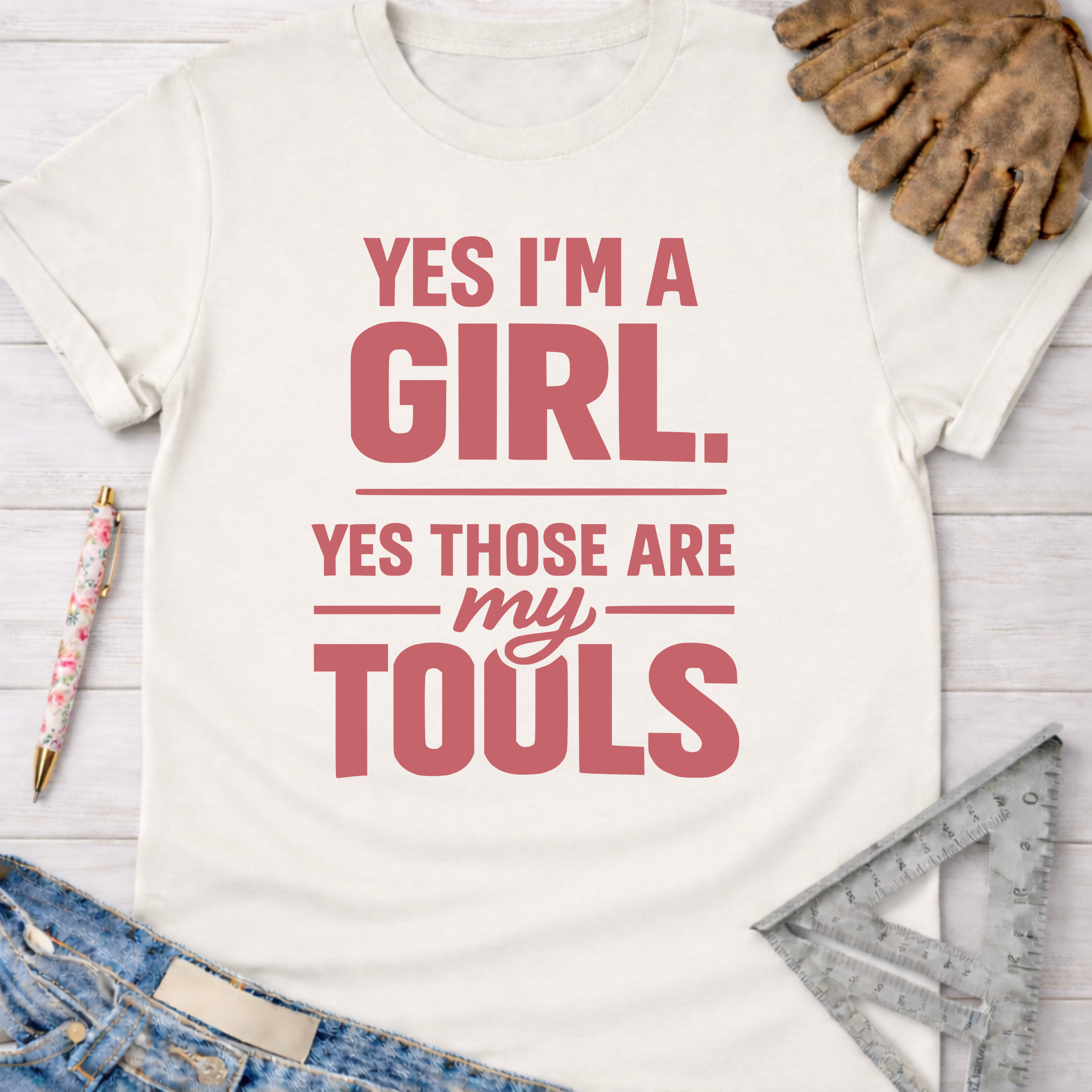 Women's funny woodworking graphic tee shirt for female woodworkers, makers, and DIY builders — Sawdust & Ponytails.